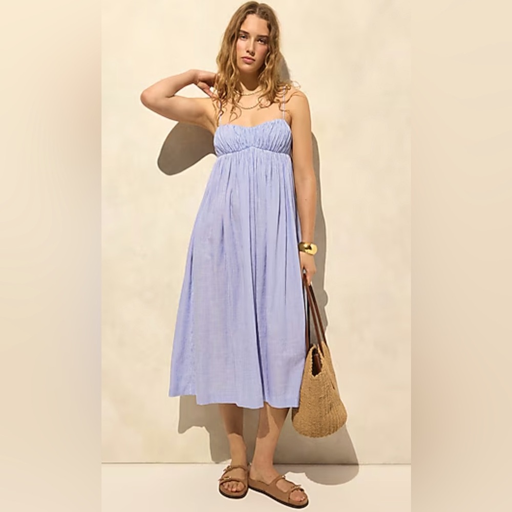 J. Crew Blue Spaghetti Strap Midi Dress